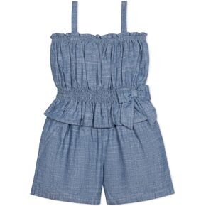 Hope & Henry Girls Girls' Organic Sleeveless Smocked Waist Chambray Romper, 10, Blue Chambray