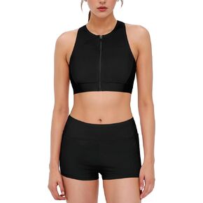 Period Swimwear Sporty Two Piece Menstrual Leakproof Swimsuit Zipper Boy Short Bikini Sets for Teen Girls