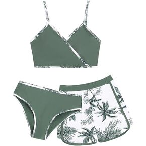 Girls 3 Piece Bikini Bathing Suit Teen Girls Swimwear Sport Swimsuits with Shorts 9-16T in Saudi Arabia