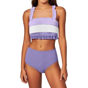 Mioglrie Girls Bathing Suit Kids Swimsuits Teen Tankini Girls' Swimwear Beach Ruffle Size 7-14 Tween Bikini Sets