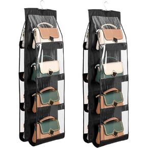 Handbag Purse Organizer, 2 Pcs Enlarged 8 Pockets Upgrade Dust Proof Purse Organizer Closet, Wardrobe Closet Organizer, Washable Handbag Organizer for Women Handbags Purse (Black+Black 8 Pocket)