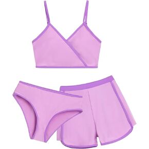 Girls 3 Piece Bikini Bathing Suit Teen Girls Swimwear Sport Swimsuits with Shorts 9-16T