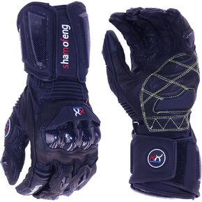 Leather Motorcycle Gauntlets for Men and Women, Air Flow w/Carbon Fiber Knuckle Protection, Motorbike Gloves for Spring Summer Fall, Outdoor Race Sports Gloves