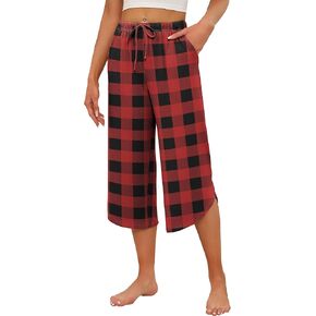 Ekouaer Womens Pajama Pants Capri Wide Leg Lounge Pj Pants Summer Comfy Drawstring Pajama Bottoms with Pockets