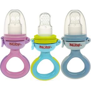 Nuby Baby’s First Food Dispenser with Hygienic Cover | Baby’s First Soft Foods and Teething | 2 Pack: Aqua & Blue or Pink & Aqua | Twist n' Feed | Promotes Self Feeding |10+ Months in Kuwait