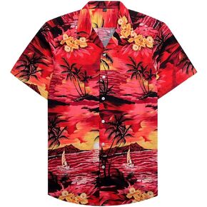 Alimens & Gentle Hawaiian Shirt for Men Summer Beach Casual Short Sleeve Button Down Shirts Printed Tropical Vacation Shirts