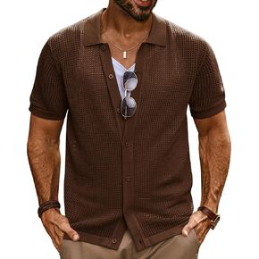 PJ PAUL JONES Mens Hollow Out Button Down Shirt Short Sleeve See Through Cardigan Shirts Summer Casual Beach Tops