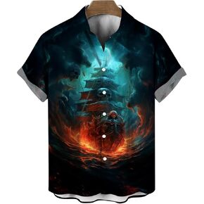 Funny Pirate Shirt Pirate Ship Graphic Short Sleeved Button Shirt