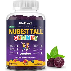 NuBest Tall Gummies for Kids Age 2+ & Teens | Bone Strength, Immunity, Digestive Health with Calcium, Vitamin D3, K2, B Complex, Magnesium, Zinc | 20+ Vitamins Berries Gummies, No Added Sugar