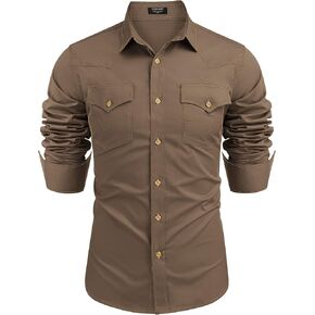 COOFANDY Men's Western Cowboy Shirts Long Sleeve Cotton Casual Button Down Work Shirt with Pockets