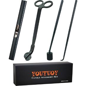 4 in1 Candle Accessory Set with Rechargeable Candle Lighter, Candle Wick Trimmer, Candle Wick Snuffer, Candle Wick Dipper, Candle Care Kit (Matte Black)