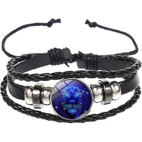 Zodiac Signs Bracelet for Women Men Adjustable 12 Constellation Bracelet Multilayer Leather Bracelets Zodiac Sign Wrap Bracelet for Birthday Jewelry