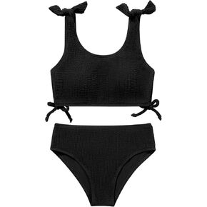 Girls 2 Pieces Swimsuits Solid Swimwear Bowknot Shoulder Strapes Bikini Set 9-16 Years Teen Girl Summer Bathing Suit
