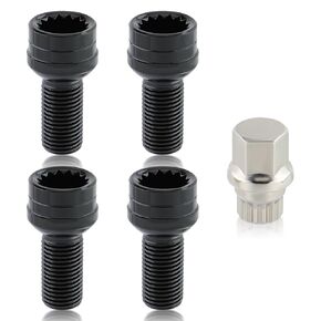 AUTOKAY 8D0601139F M14 x 1.5 Antitheft Wheel Bolts Lock Lug Nut Fit for Audi A1 A3 A4 A5 A6 A8 Q3 Quattro Q5 Q7 S3 S8 R8 TT Allroad Coupe for Volkswagen Golf Jetta Passat Beetle 1985-2016 with Key