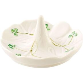 حامل حلقة Belleek Shamrock - صينية طبق مجوهرات باريان الصين ، طبق الأيرلندي المصنوع يدويًا ، طبق الخاتم الأبيض ، 4.4 × 2 بوصة