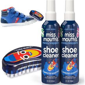 Miss Miss Messy Fessy Steppers Shoe Cleaner - 2 Pack 4oz Spray and Shoe Cleaning Kit Brush