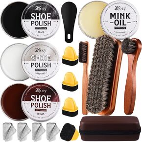 17Pcs Leather Shoe Polish Set Travel Boots Shine Care Kit Horsehair Brushes for Men Him Husband Dad (Style A)