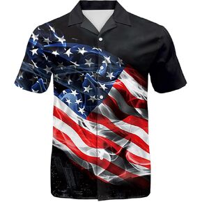Eciodci Men's American Flag Patriotic Button Down Shirt USA 4th of July Short Sleeve Shirts for Men