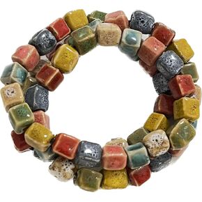 Native American Bracelet for Women Cute Colorful Ceramic Accessories Wrap 3 Row Wide Layered Stackable Beaded Stretch Vintage Funky Jewelry Bohemian Hippie Sweater Necklace for Ladies
