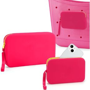 Acostop 2 Pcs Silicone Phone Holder Compatible with Bogg Bag Accessories - Women Beach Tote Bag Insert Pouches for Access Lip Gloss Cash Keys Easily, Khaki