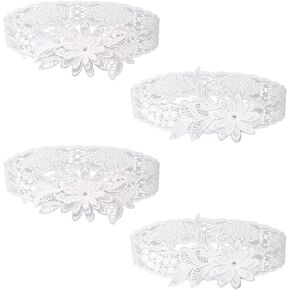 4 Pieces White Garters for Brides Wedding Lace Leg Garters Hand Sewn Elasticity Garter Belt