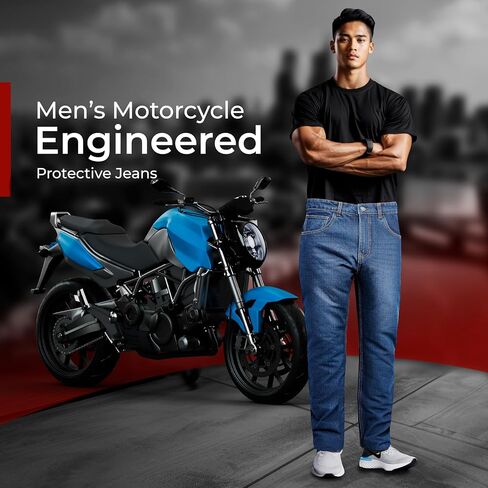 GREAT BIKERS GEAR - Men Engineered Protective Jeans Aramid Lining Motorcycle Biker Trousers Reinforced Protection Lining Knee in Saudi Arabia