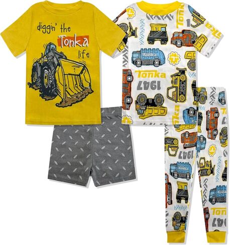 Boys 4 Piece Pajama Set - Hot Wheels & Tonka Toddler Boys PJ Set with Short Sleeve Shirts Shorts & Pants - Kids Sleepwear Set in Saudi Arabia