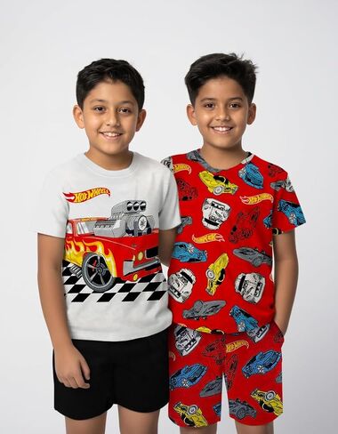 مجموعة Hot Wheels Boys Pajama مجموعة - 4 قطعة قصيرة الأكمام والسراويل Pajama مجموعة - 100 ٪ من القطن PJS in Kuwait