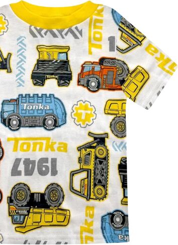 Boys 4 Piece Pajama Set - Hot Wheels & Tonka Toddler Boys PJ Set with Short Sleeve Shirts Shorts & Pants - Kids Sleepwear Set in Saudi Arabia