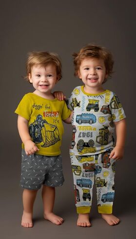 Boys 4 Piece Pajama Set - Hot Wheels & Tonka Toddler Boys PJ Set with Short Sleeve Shirts Shorts & Pants - Kids Sleepwear Set in Saudi Arabia