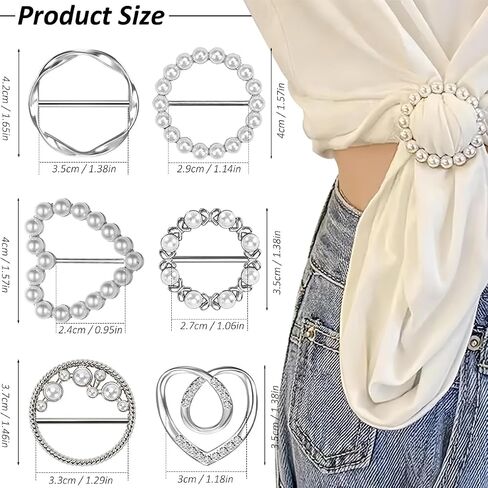 Women Clothing Scarf Ring - Shirt Clips Rhinestone Scarf Buckle 6PCS/12PCS Pearl Shawl Pins for Dress Sweater Scarves T-Shirt Waist Cinch Tie Brooch Clothes Accessories in Saudi Arabia