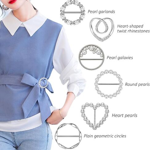Women Clothing Scarf Ring - Shirt Clips Rhinestone Scarf Buckle 6PCS/12PCS Pearl Shawl Pins for Dress Sweater Scarves T-Shirt Waist Cinch Tie Brooch Clothes Accessories in Saudi Arabia