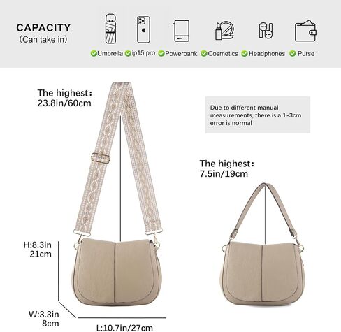 Vegan Leather Hobo Purses, Crossbody Bags for Women, Shoulder Handbags with Wide Strap in Saudi Arabia