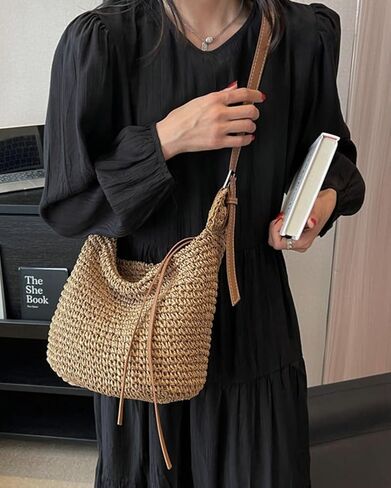 Straw Tote Bag Summer Straw Beach Bags For Women Handwoven Bag Large Capacity Handbag Rattan Purse Hobo Bag Dumpling Bag in Kuwait