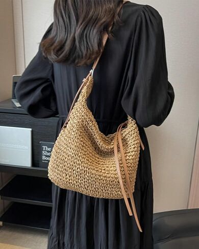 Straw Tote Bag Summer Straw Beach Bags For Women Handwoven Bag Large Capacity Handbag Rattan Purse Hobo Bag Dumpling Bag in Kuwait