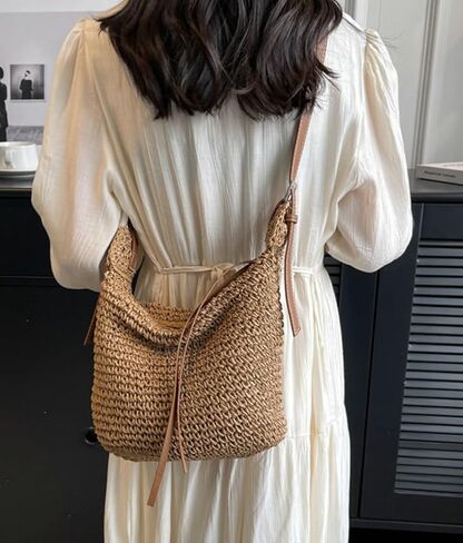 Straw Tote Bag Summer Straw Beach Bags For Women Handwoven Bag Large Capacity Handbag Rattan Purse Hobo Bag Dumpling Bag in Kuwait