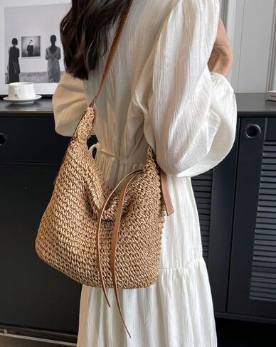 Straw Tote Bag Summer Straw Beach Bags For Women Handwoven Bag Large Capacity Handbag Rattan Purse Hobo Bag Dumpling Bag in Kuwait