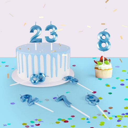 BEAN LIEVE Blue Birthday Candles - Number Cake Candles, Happy Birthday Numeric Candles Number 0 1 2 3 4 5 6 7 8 9 Used for Cake Decoration on Birthday Parties and Wedding Anniversary Celebration in Saudi Arabia