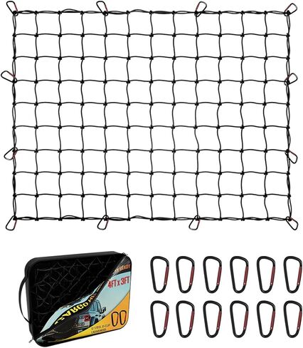DEEAGLE 4’ x4’ Bungee Cargo Net, Stretches to 8’ X 8’, Cargo Net for Pickup Truck Bed, Heavy Duty 4" X 4" Latex Bungee Net Mesh with 12 Metal Carabiners, Compatible with Dodge Ram, Ford, Toyota, Chevy in Kuwait