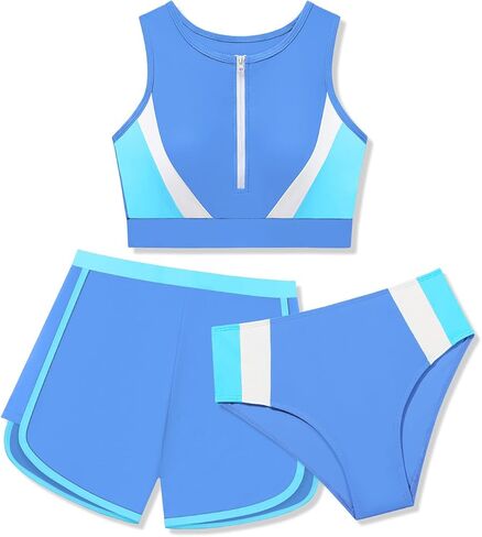 فتيات Tankini Swimsuit Coll Block قطعتين للسبع مع شورتات شورتات في سن المراهقة ملابس السباحة البيكيني in Saudi Arabia