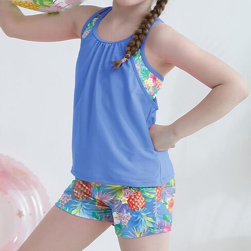 Girls Tankini Swimsuit Two Piece Cross Straps Back Bathing Suits with Pockets Shorts Kids Swimwear Sets 5-16 Years in Kuwait