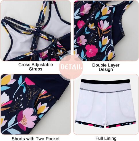 Girls Tankini Swimsuit Two Piece Cross Straps Back Bathing Suits with Pockets Shorts Kids Swimwear Sets 5-16 Years in Kuwait