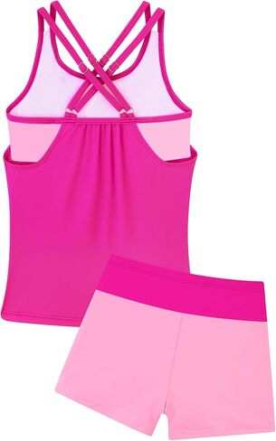 Girls Tankini Swimsuit Two Piece Cross Straps Back Bathing Suits with Pockets Shorts Kids Swimwear Sets 5-16 Years in Kuwait