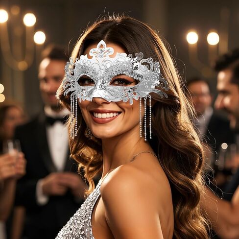 Coddsmz Women Masquerade Mask مع سلاسل Rhinestone Mask Mardi Gras Decoration لأقنعة أزياء الحفلات كرنفال in Kuwait