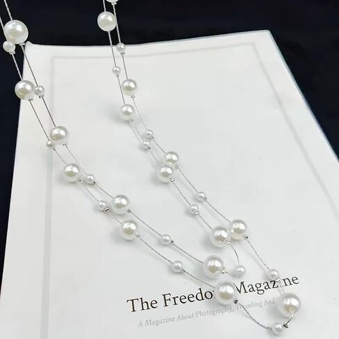 Pearl Layered Strand Necklaces for Women Dainty Fashion Long Imitation Pearls Beads Multiple Strands Chain Layer Choker Necklace Elegant Statement Charm Winter Sweater Vintage Wedding Party Costume Jewelry Gifts in Kuwait
