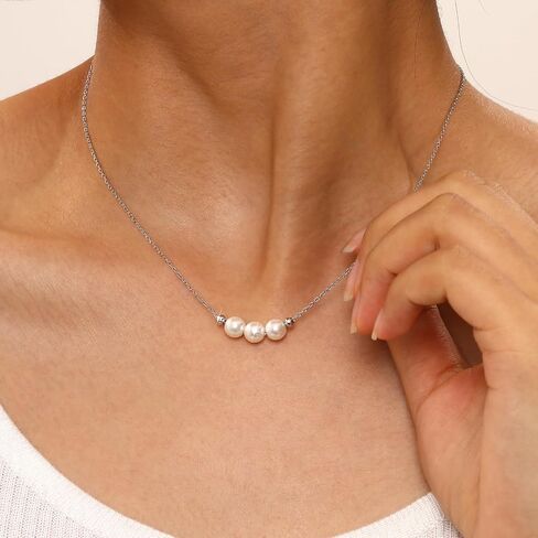 Pearl Necklace for Women 925 Sterling Silver Single Pearl Jewelry with Shell Pearl Pendant - Dainty Choker Necklace Suitable for Anniversary, Wedding, Birthday Gifts in Saudi Arabia