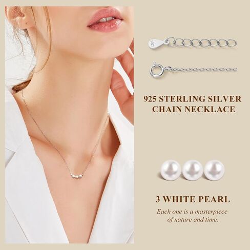Pearl Necklace for Women 925 Sterling Silver Single Pearl Jewelry with Shell Pearl Pendant - Dainty Choker Necklace Suitable for Anniversary, Wedding, Birthday Gifts in Saudi Arabia