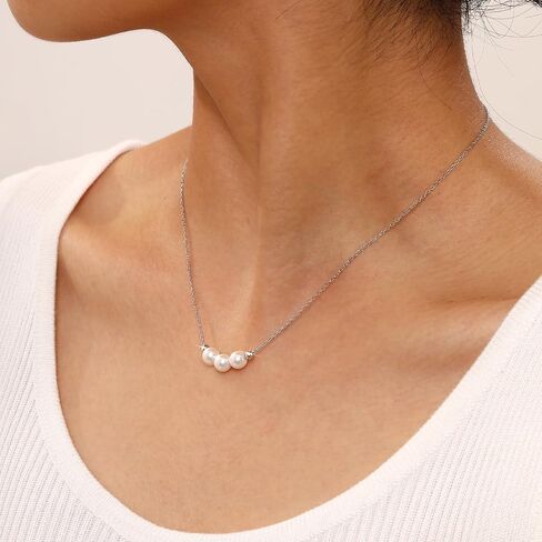 Pearl Necklace for Women 925 Sterling Silver Single Pearl Jewelry with Shell Pearl Pendant - Dainty Choker Necklace Suitable for Anniversary, Wedding, Birthday Gifts in Saudi Arabia