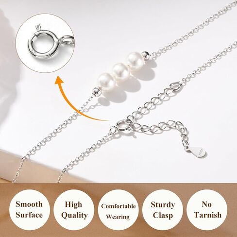 Pearl Necklace for Women 925 Sterling Silver Single Pearl Jewelry with Shell Pearl Pendant - Dainty Choker Necklace Suitable for Anniversary, Wedding, Birthday Gifts in Saudi Arabia