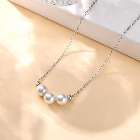 Pearl Necklace for Women 925 Sterling Silver Single Pearl Jewelry with Shell Pearl Pendant - Dainty Choker Necklace Suitable for Anniversary, Wedding, Birthday Gifts in Saudi Arabia
